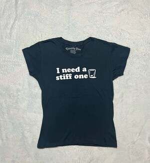 Vintage Twenty One 'I Need a Stiff One' Funny Graphic Baby Tee T-Shirt Black